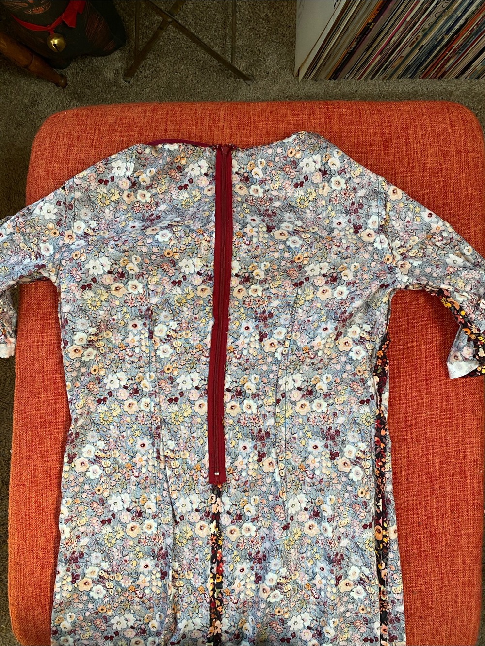 Handmade Cotton Dark Floral Print Ruffle Trim Dress - Picture 13 of 16